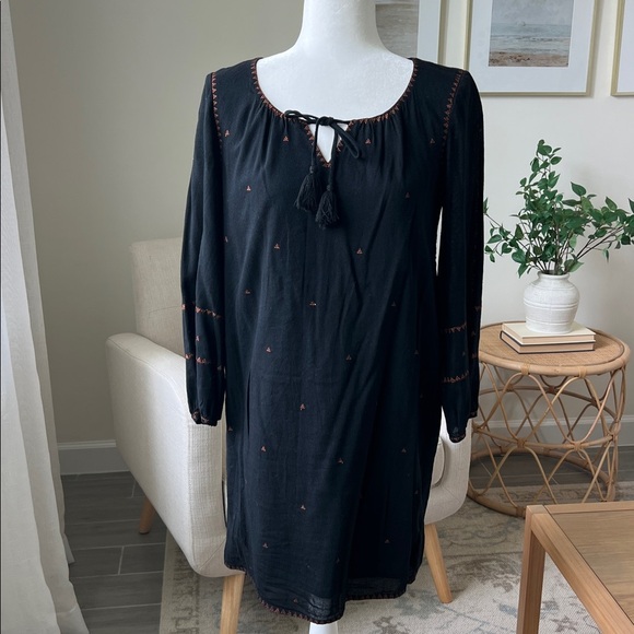 Madewell Signal Embroidered Black Mini Shift Tunic Dress Size Small Fall Autumn - Picture 9 of 13